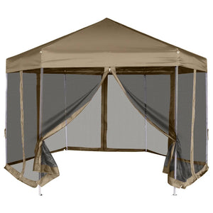Tendone Esagono Pop-Up Pareti Laterali 3,6x3,1m Tortora 220g/mÂ²cod mxl 73430