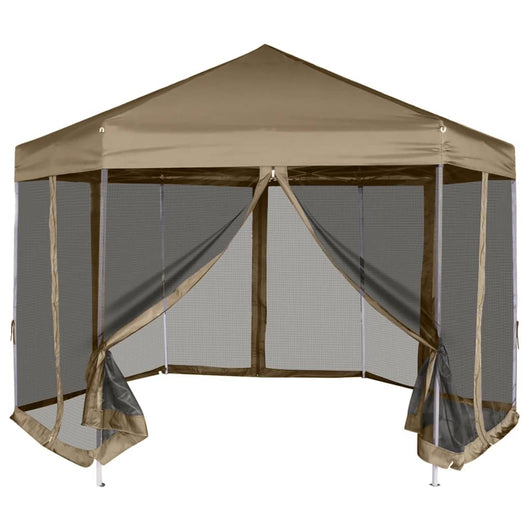 Tendone Esagono Pop-Up Pareti Laterali 3,6x3,1m Tortora 220g/mÂ²cod mxl 73430