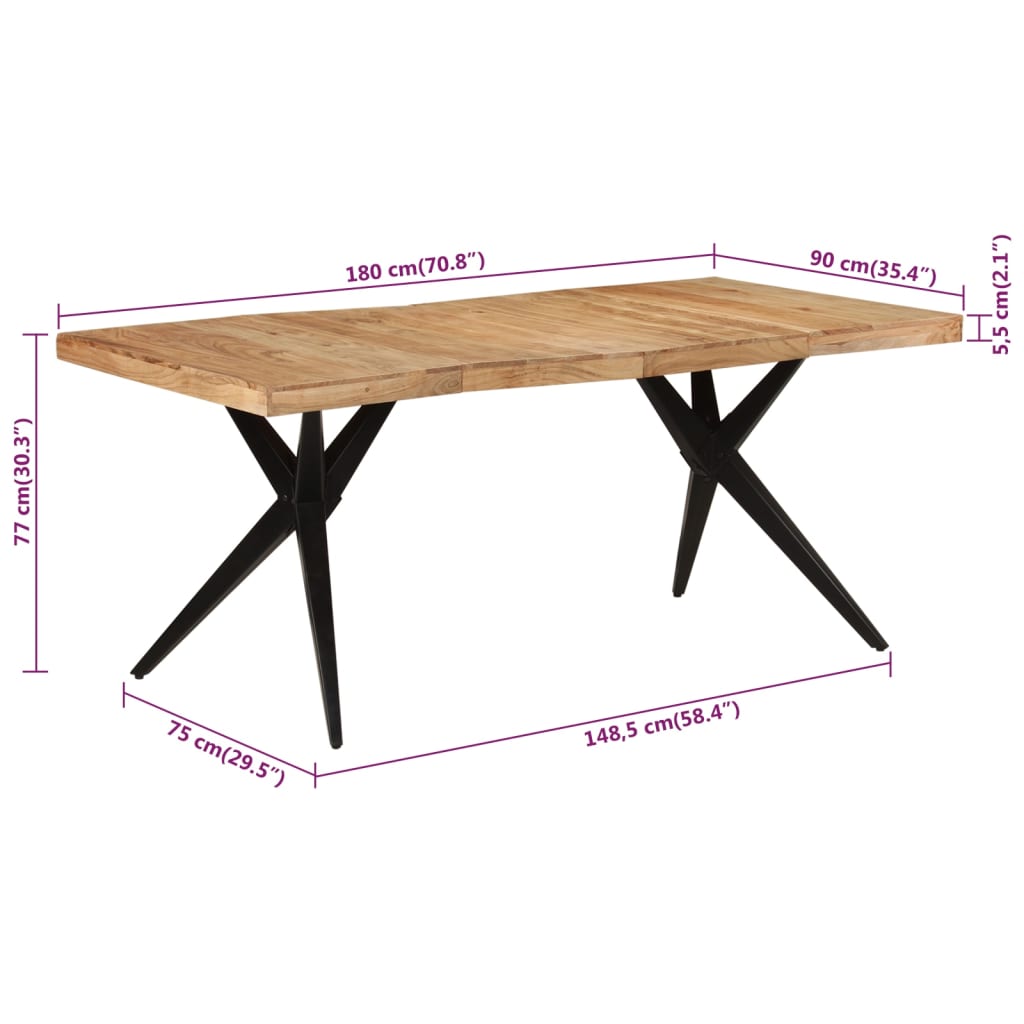 Tavolo da Pranzo Nero 180x90x77 cm in Legno Massello d'Acacia 351642