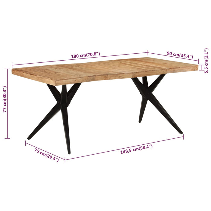 Tavolo da Pranzo Nero 180x90x77 cm in Legno Massello d'Acacia 351642