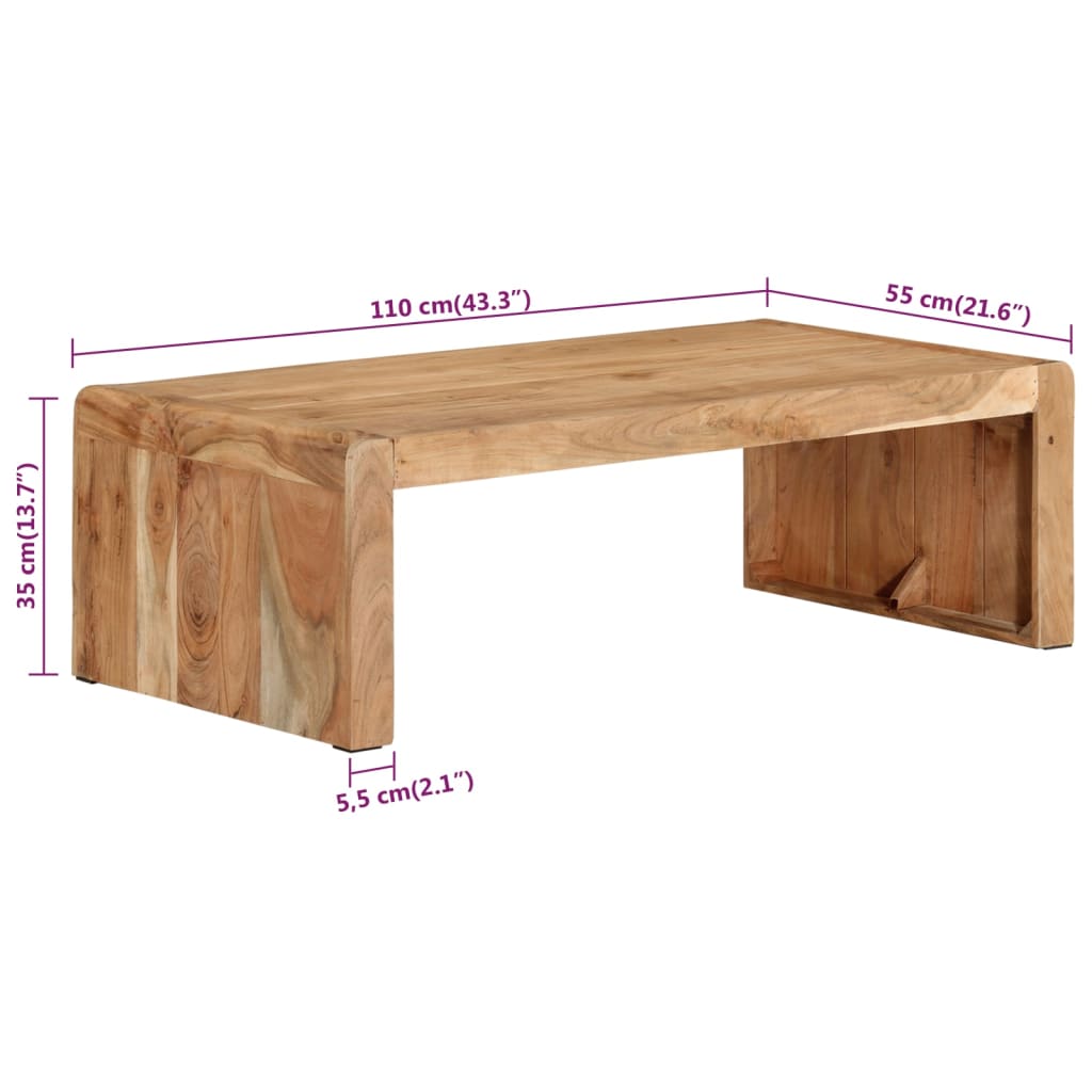 Tavolino da Salotto 110x55x35 cm in Legno Massello di Acacia