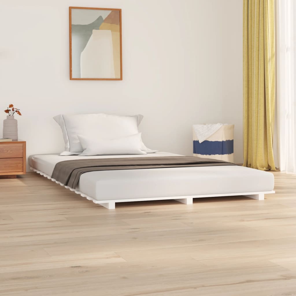 Letto senza Materasso Bianco 135x190 cm Legno Massello di Pino 824609