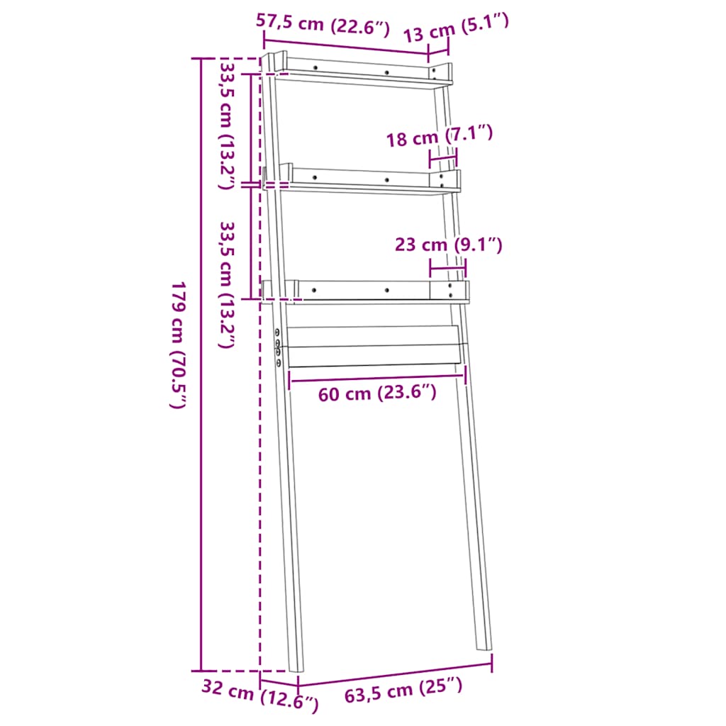 Rastrelliera da Bagno Bianca 63,5x32x179 cm Legno Massello Pino 824654