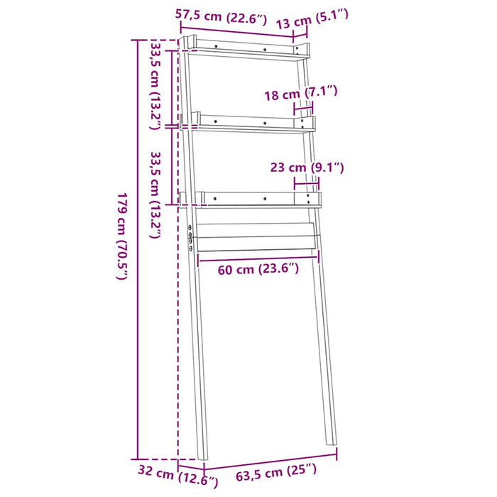 Rastrelliera da Bagno Bianca 63,5x32x179 cm Legno Massello Pino 824654