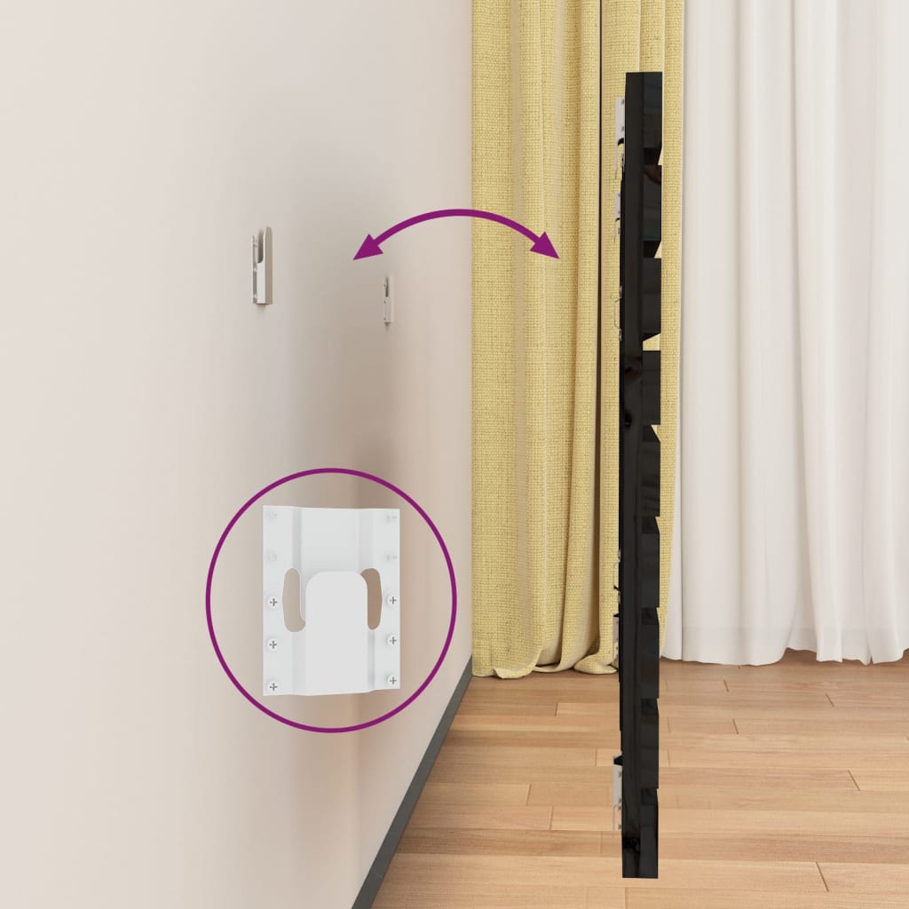 Testiera da Parete Nera 156x3x63 cm in Legno Massello di Pino 824742