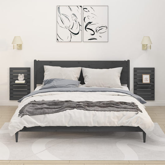 Mensole da Letto a Parete 2 pz Grigio Legno Massello di Pino 824770