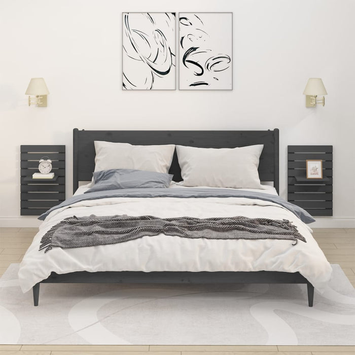 Mensole da Letto a Parete 2 pz Grigio Legno Massello di Pino 824770