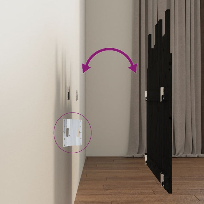 Testiera da Parete Nera 95,5x3x80 cm in Legno Massello di Pino 824787