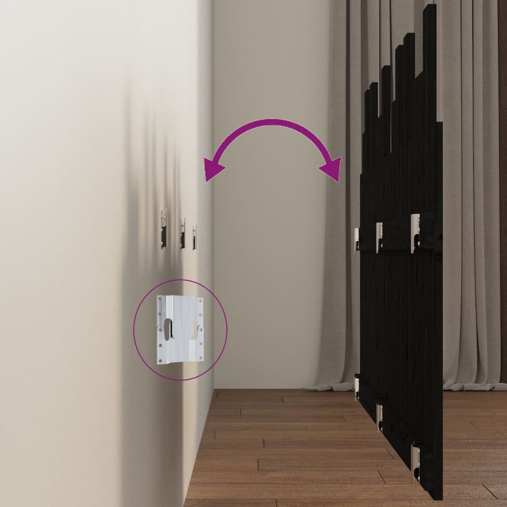 Testiera da Parete Nera 127,5x3x80 cm in Legno Massello di Pino 824792