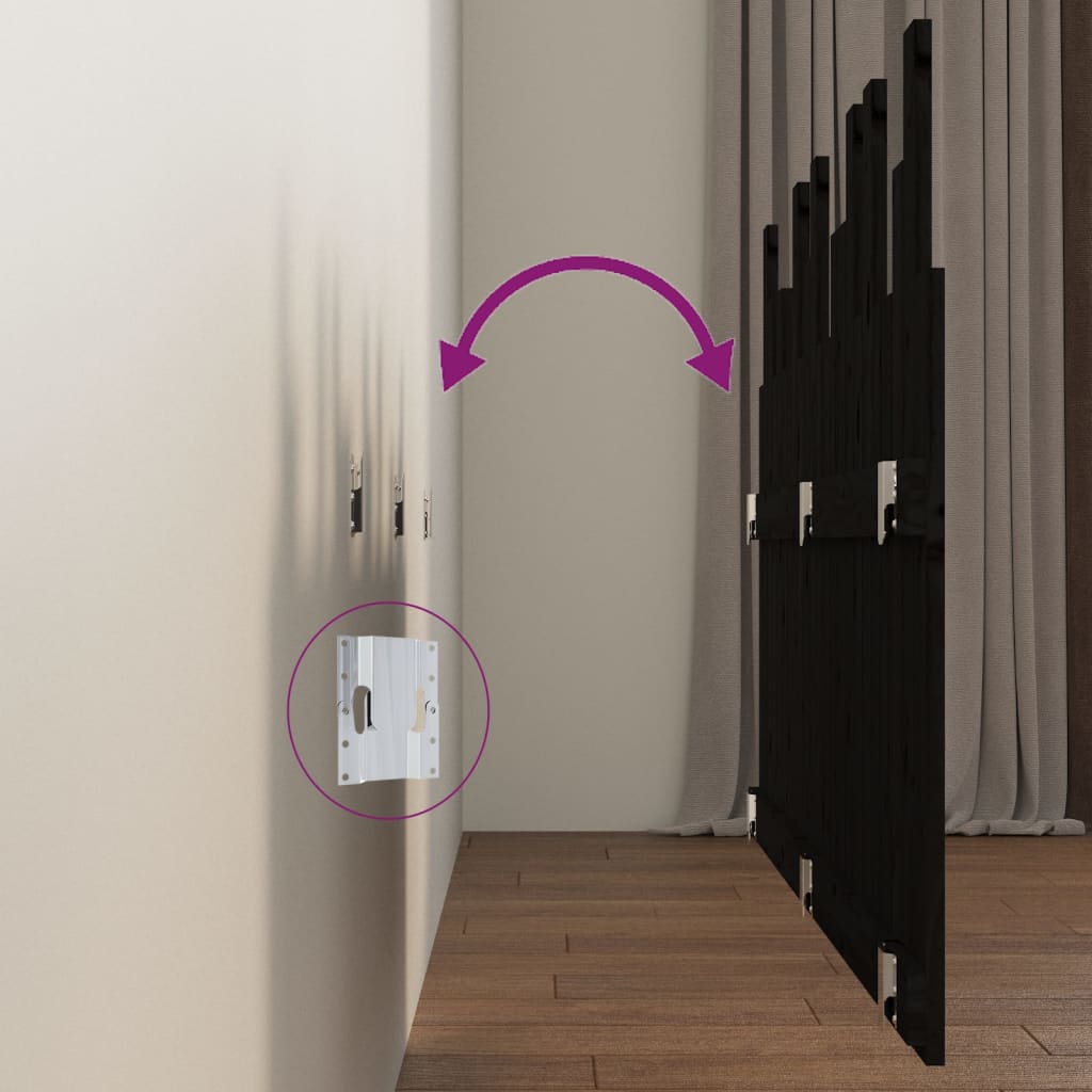 Testiera da Parete Nera 146,5x3x80 cm in Legno Massello di Pino 824797