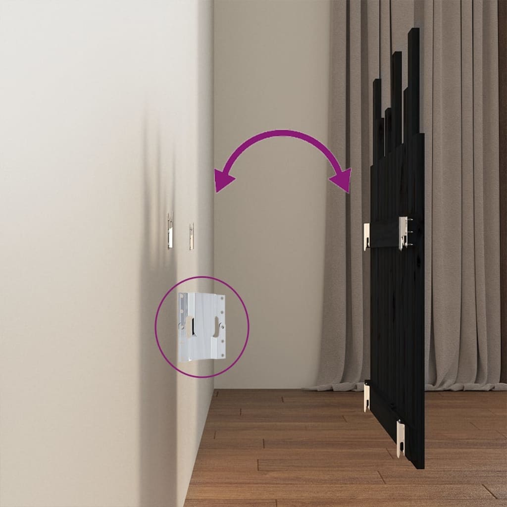 Testiera da Parete Nera 82,5x3x80 cm in Legno Massello di Pino 824807