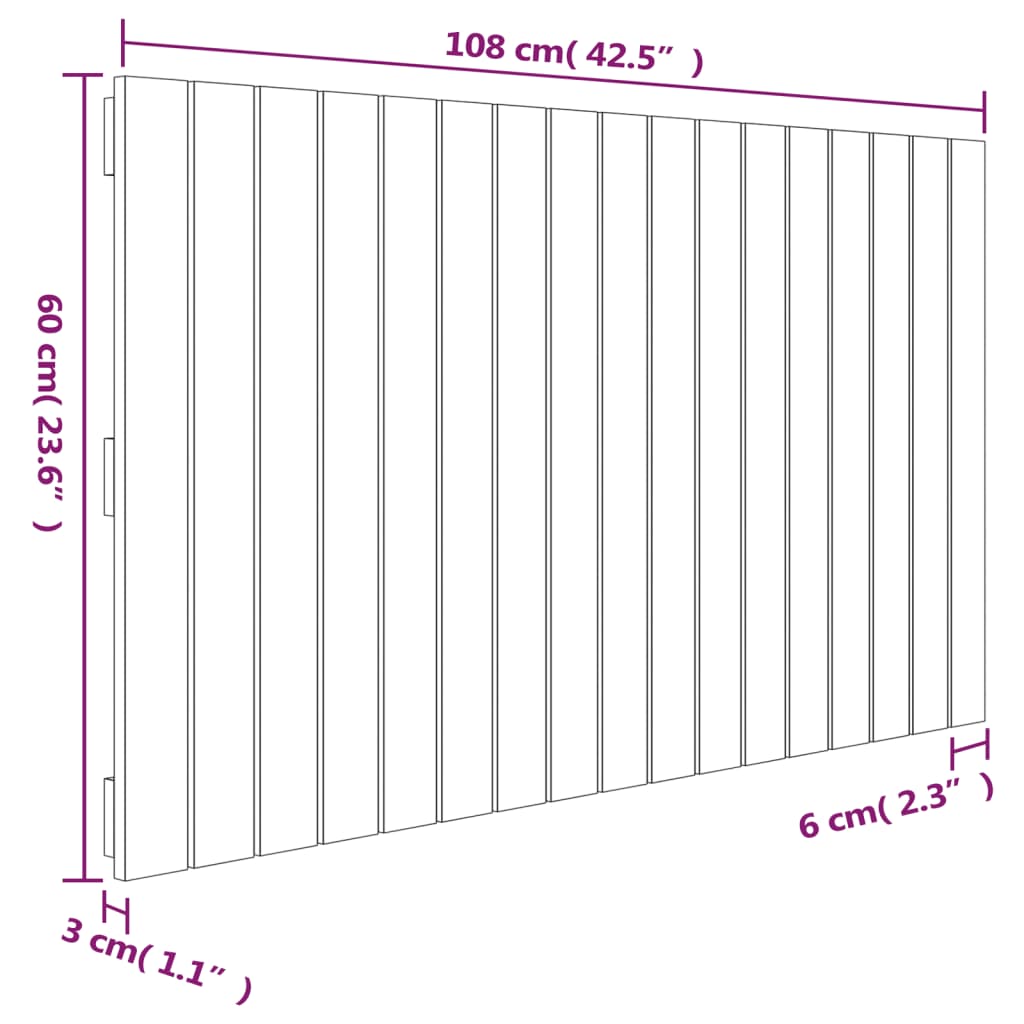 Testiera da Parete Bianca 108x3x60 cm in Legno Massello di Pino 824824
