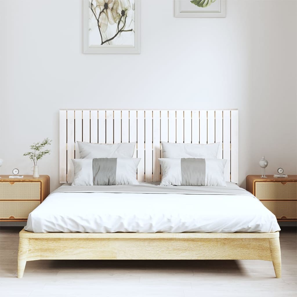 Testiera da Parete-Testata del letto Bianca 147x3x60 cm in Legno Massello di Pino