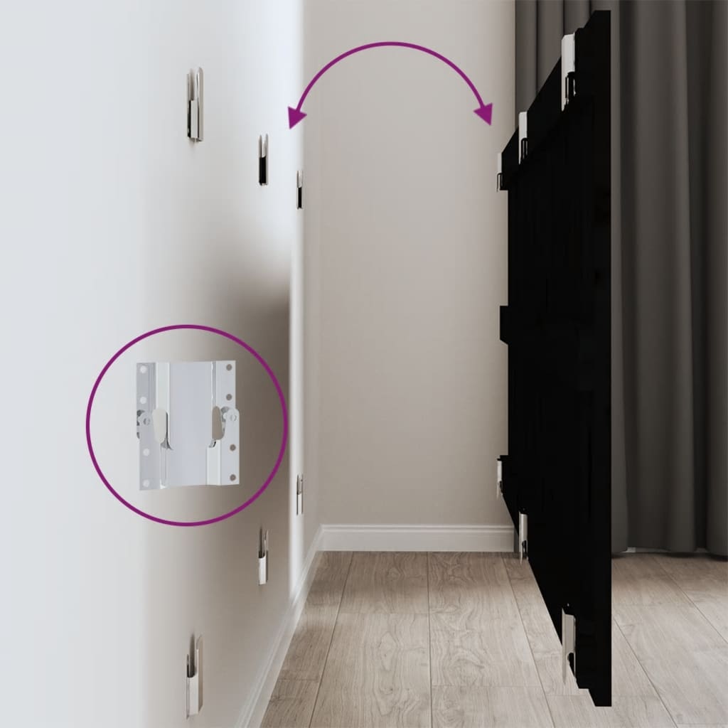 Testiera da Parete Nera 159,5x3x60 cm in Legno Massello di Pino 824852