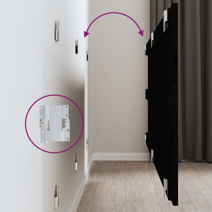 Testiera da Parete Nera 159,5x3x60 cm in Legno Massello di Pino 824852