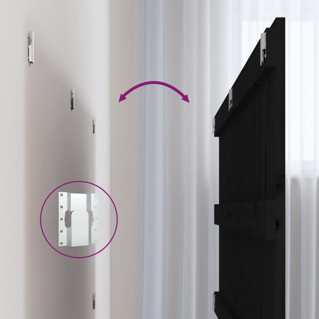 Testiera da Parete Nera 204x3x90 cm in Legno Massello di Pino 824882