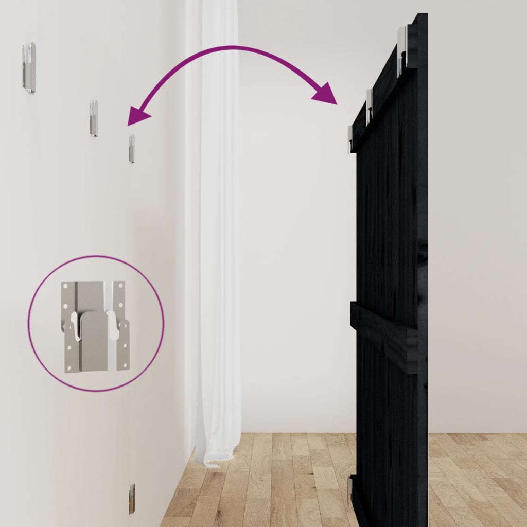 Testiera da Parete Nera 127,5x3x90 cm in Legno Massello di Pino 824892