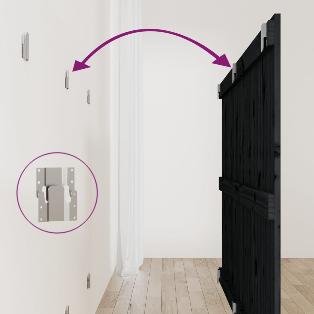 Testiera da Parete Nera 159,5x3x90 cm in Legno Massello di Pino 824902