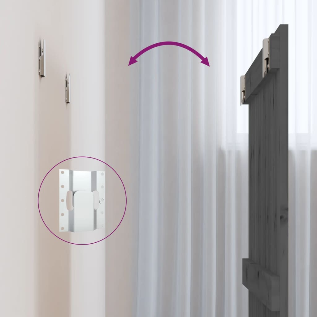 Testiera da Parete Grigia 82,5x3x90cm in Legno Massello di Pino 824905