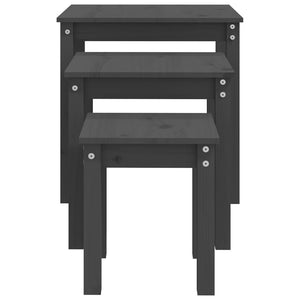Tavolini a Incastro 3 pz Grigio in Legno Massello di Pino 824975