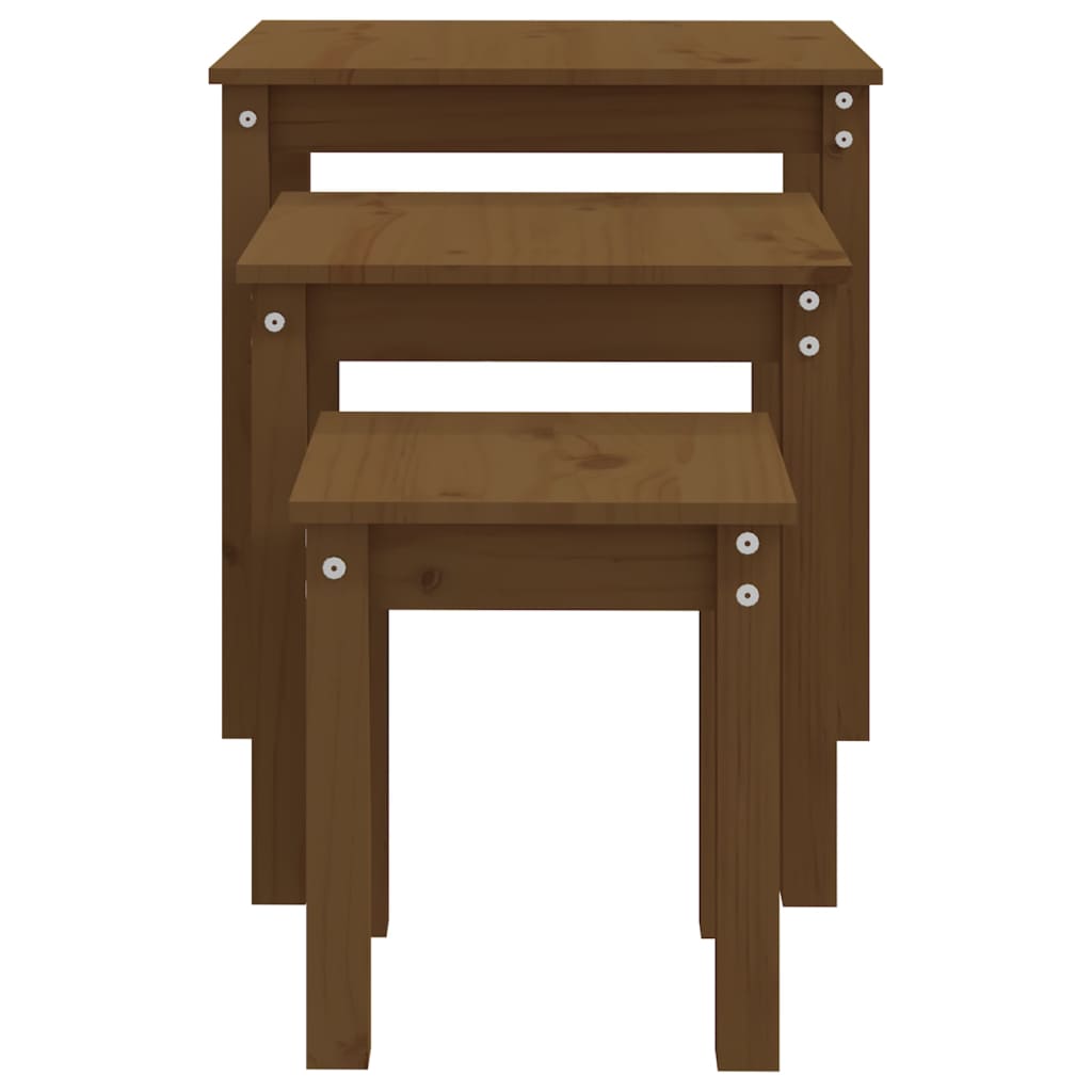 Tavolini a Incastro 3pz Marrone Ambra in Legno Massello di Pino 824976