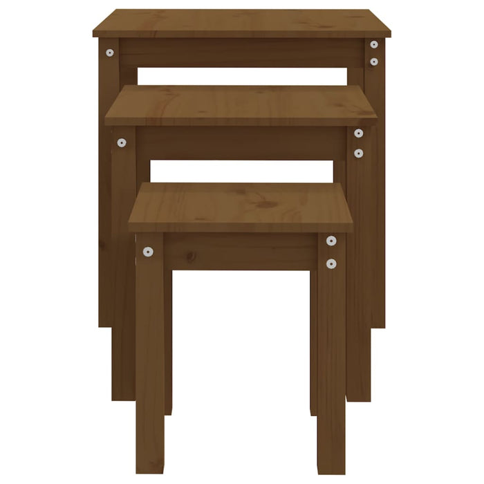 Tavolini a Incastro 3pz Marrone Ambra in Legno Massello di Pino 824976