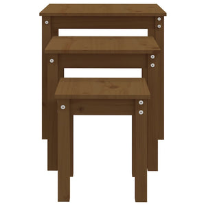 Tavolini a Incastro 3pz Marrone Ambra in Legno Massello di Pino 824976