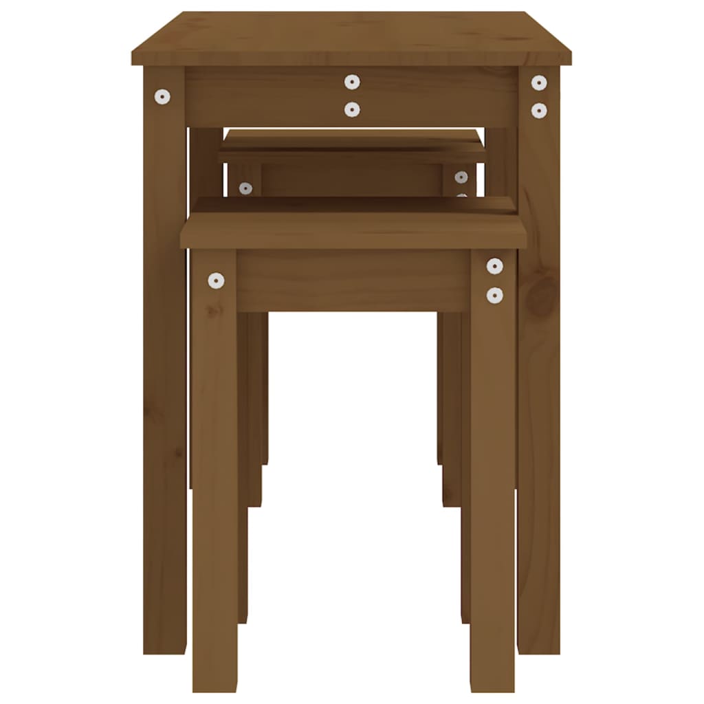 Tavolini a Incastro 3pz Marrone Ambra in Legno Massello di Pino 824981