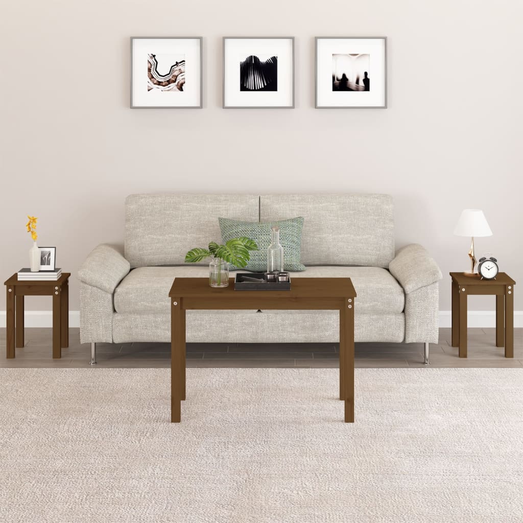 Tavolini a Incastro 3pz Marrone Ambra in Legno Massello di Pino 824981