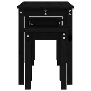 Tavolini a Incastro 3 pz Nero in Legno Massello di Pino cod mxl 16680