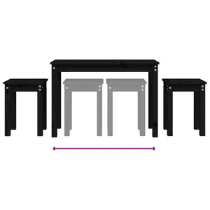 Tavolini a Incastro 3 pz Nero in Legno Massello di Pino 824982