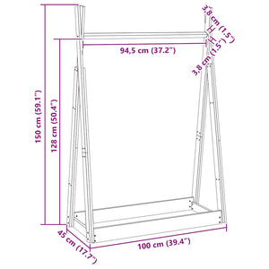 Appendiabiti 100x45x150 cm in Legno Massello di Pino 824983