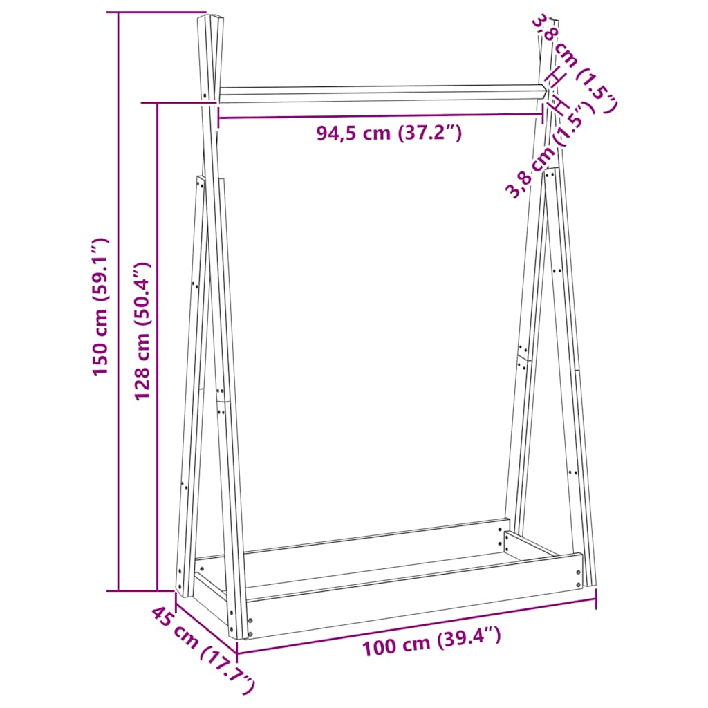 Appendiabiti 100x45x150 cm in Legno Massello di Pino cod mxl 70839