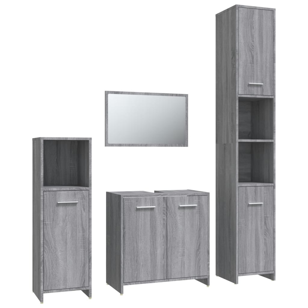 Set Mobili da Bagno 4 pz Grigio Sonoma in Legno Multistrato cod mxl 16355