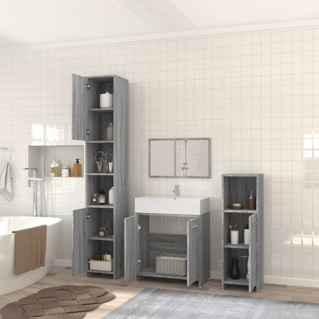 Set Mobili da Bagno 4 pz Grigio Sonoma in Legno Multistrato cod mxl 16355