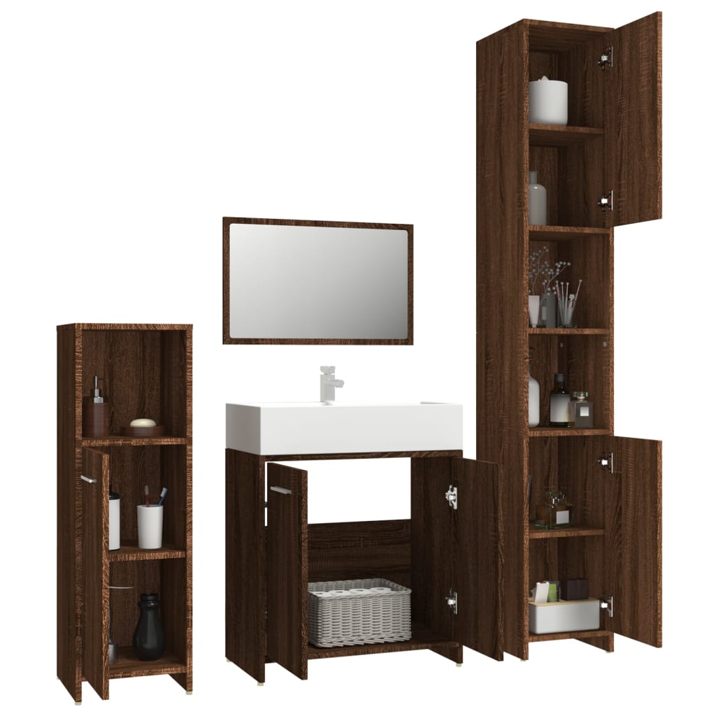 Set Mobili da Bagno 4 pz Rovere Marrone in Legno Multistrato 3154405
