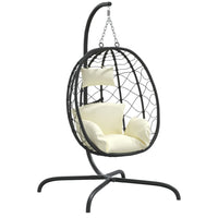 Sedia Uovo Sospesa con Cuscino Bianco Crema Polyrattan Acciaiocod mxl 126531