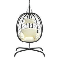 Sedia Uovo Sospesa con Cuscino Bianco Crema Polyrattan Acciaiocod mxl 126531