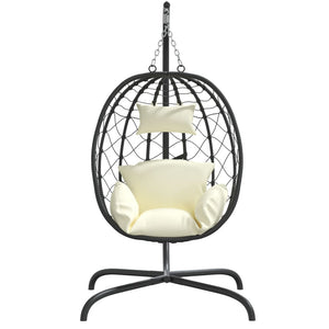 Sedia Uovo Sospesa con Cuscino Bianco Crema Polyrattan Acciaiocod mxl 126531