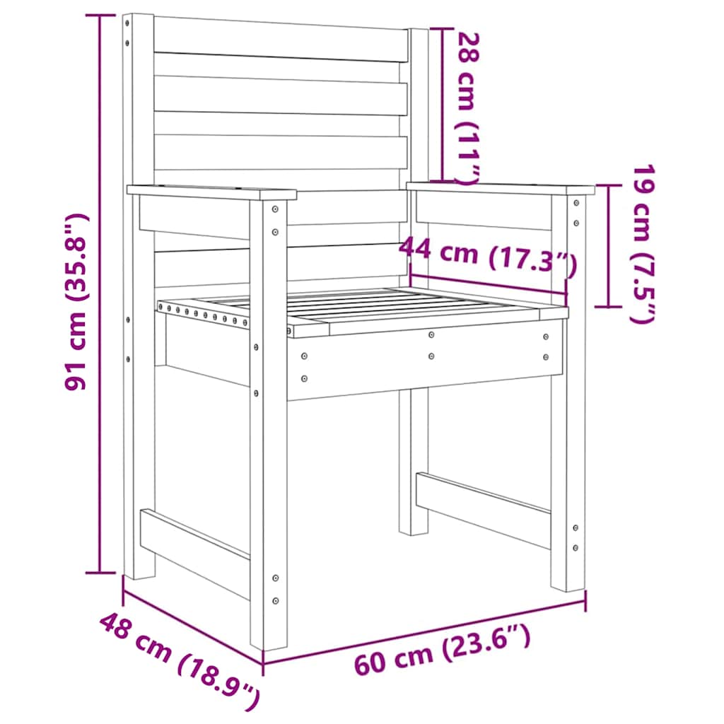 Sedie da Giardino 2pz 60x48x91 cm Legno Massello di Pino 824053