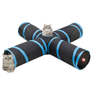 vidaXL Tunnel per Gatti a 4 Vie Nero e Blu 132 cm in Poliestere