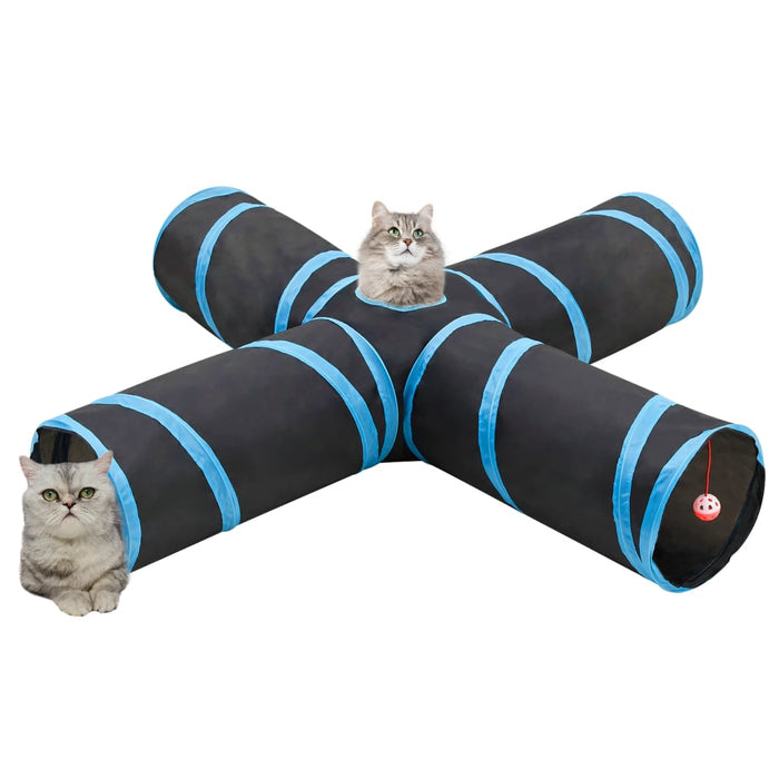 Tunnel per Gatti a 4 Vie Nero e Blu 132 cm in Poliestere 172183