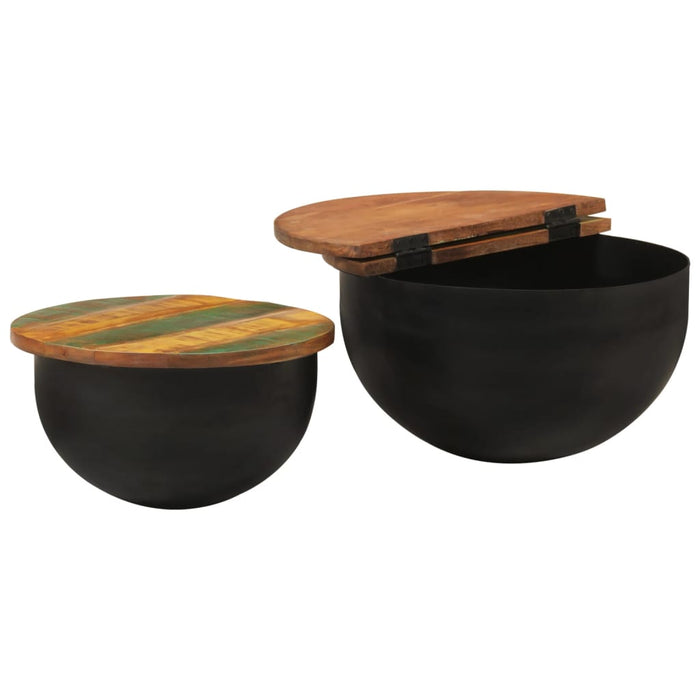 Set di tavolini set da 2 in legno massello di recupero nero 02_0042137