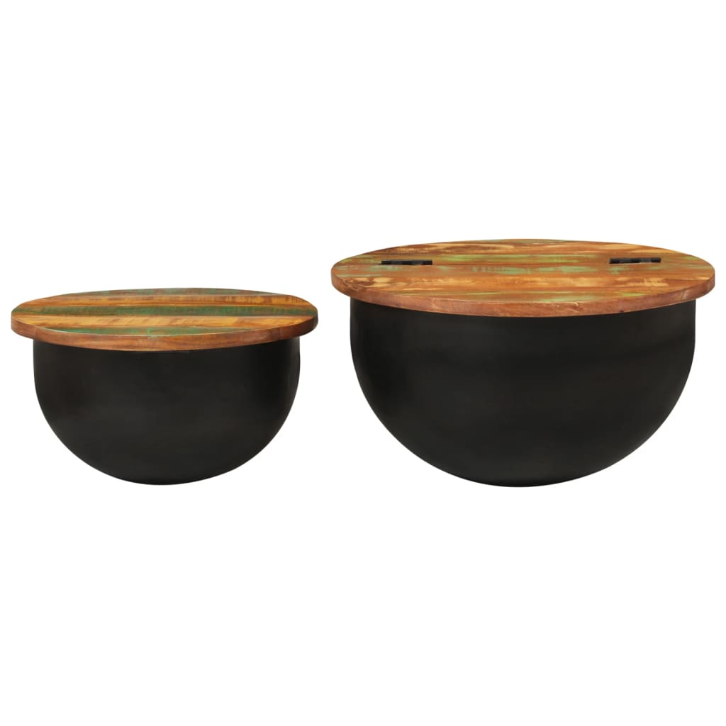 Set di tavolini set da 2 in legno massello di recupero nero 02_0042137