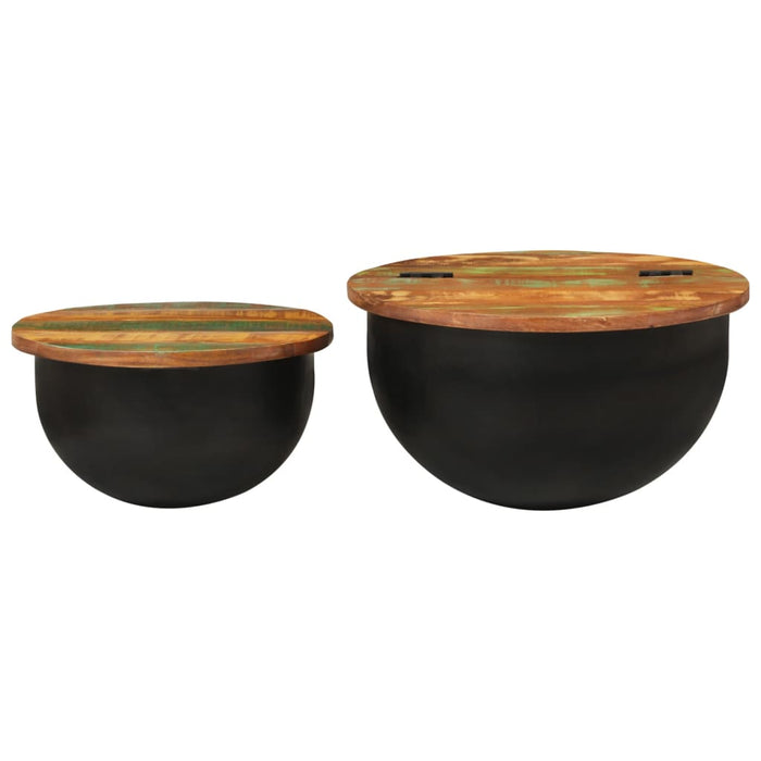 Set di tavolini set da 2 in legno massello di recupero nero 02_0042137