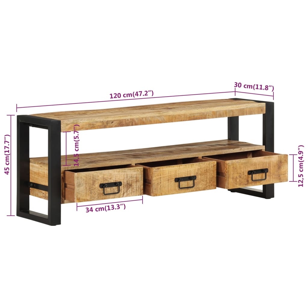 Mobile Porta TV-Mobile per TV-Credenza TV 120x30x45 cm in Legno Massello di Mango