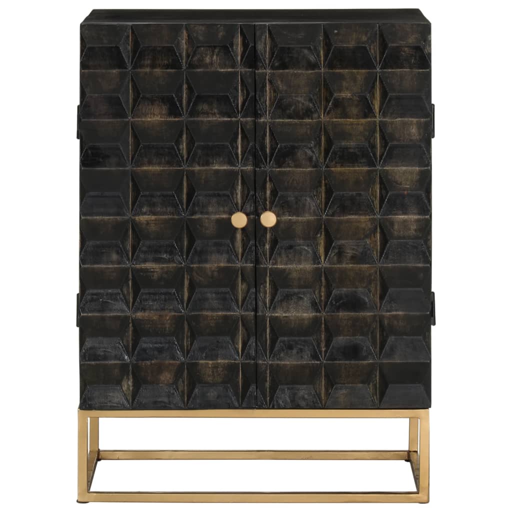 Credenza Nera 55x34x75 cm in Legno Massello di Mango e Ferrocod mxl 81813