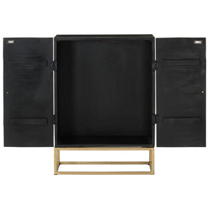 Credenza Nera 55x34x75 cm in Legno Massello di Mango e Ferro 351679