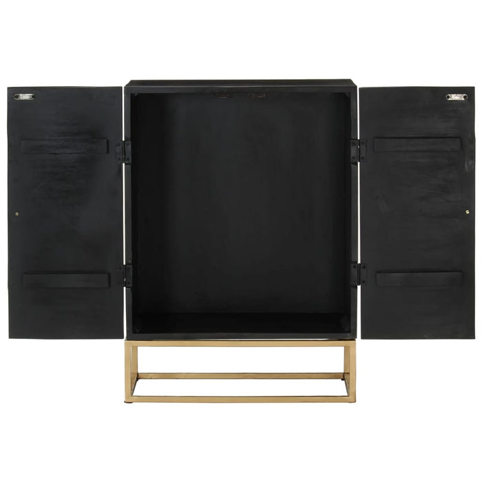 Credenza Nera 55x34x75 cm in Legno Massello di Mango e Ferro 351679