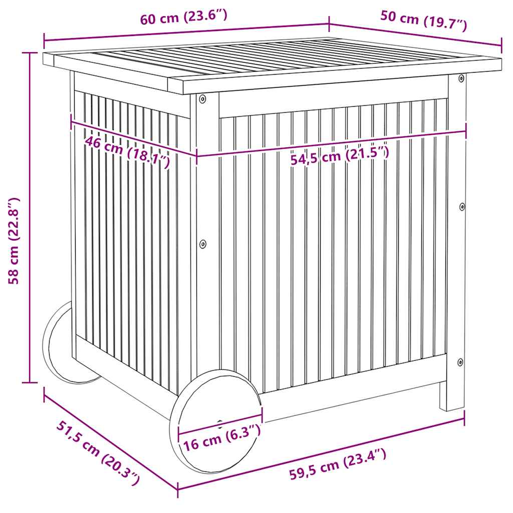 Contenitore Giardino con Ruote 60x50x58cm Legno Massello Acacia  cod mxl 69838